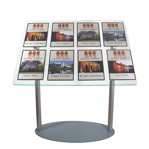 Lectern stand with removable A4 holders dressed as estate agent display
